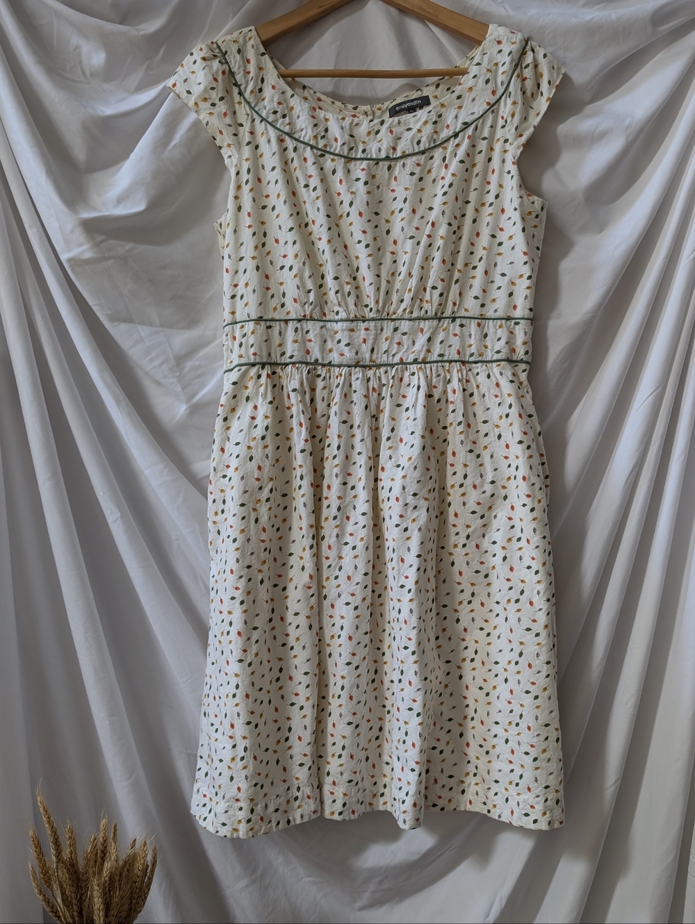 Emily And Fin Cream Retro Dress With Leaves Pattern